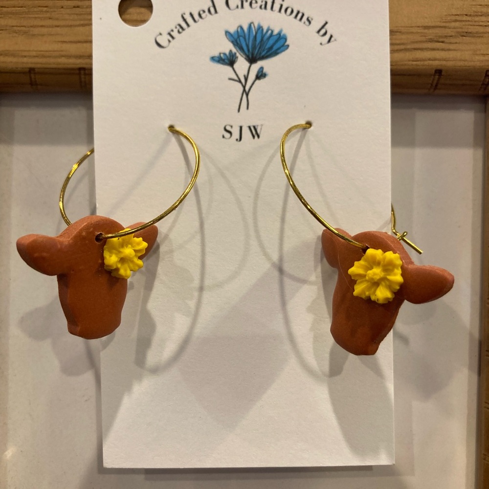 Yellow Flower Cow Earrings